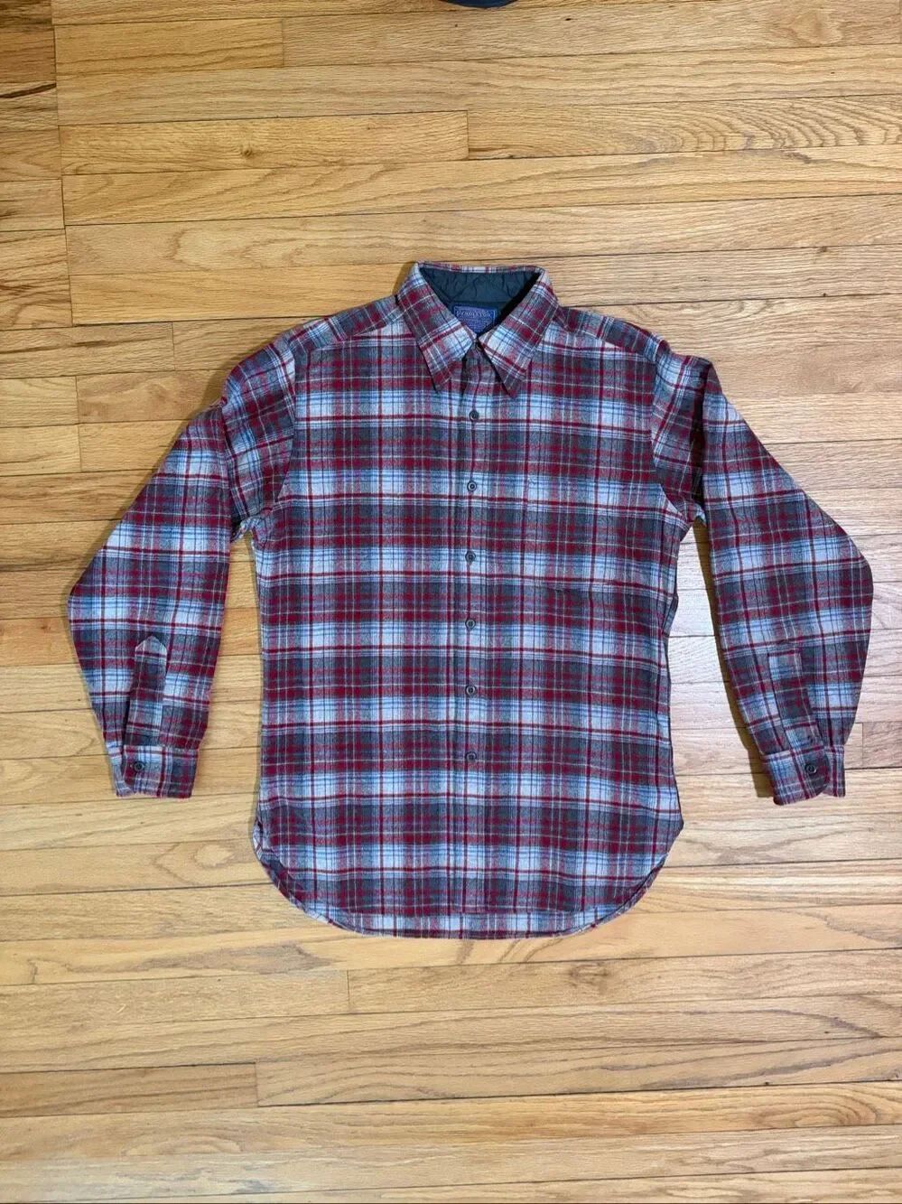 Vintage 1960s Pendleton Button Up Shirt Plaid Wool Size Medium Plaid Tartan